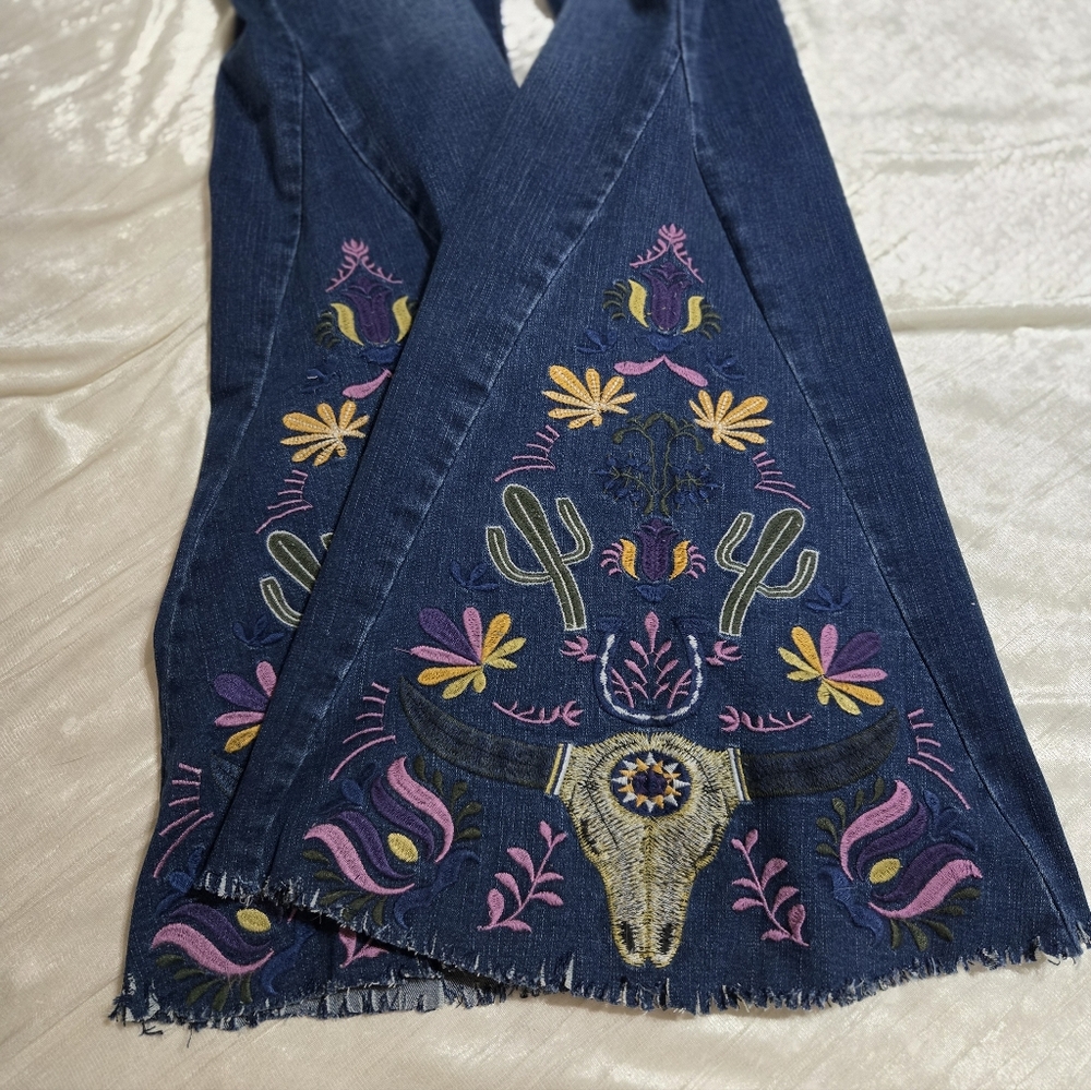 Embroidered Flare Jeans By L & B size 14 Worn Once! - Picture 3 of 12
